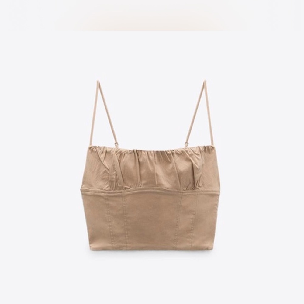 H&M Beige Ruched Bustier Crop Top